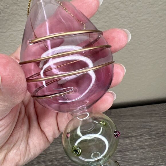 Hand Blown Glass Finial Drop Ornament Color Tinted Glass Gold Accents 7" - Picture 3 of 5